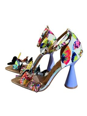 Betsey Johnson Gidelle Multicolor Butterfly Clear Closed Toe Ankle Strap Heels